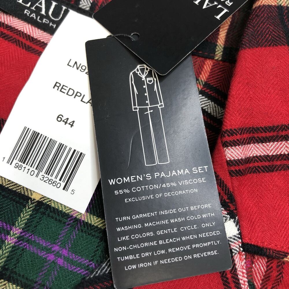 Lauren Ralph Lauren Womens Plaid Pajama Set SIZE SMALL Red Button Up Long Sleeve - Picture 5 of 16